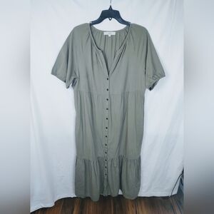 LOFT Tiered Hem Maxi Dress Olive Green XL